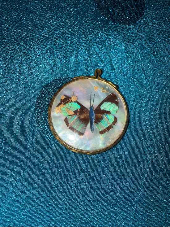 Jewelry - Antique gold filled butterfly, framed pendant, double-sided